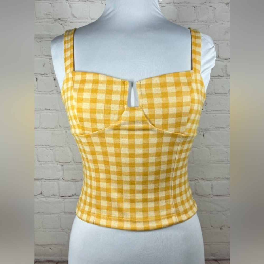 Good Luck Gem Mustard Gingham Checkered Crop Top - Size Large
